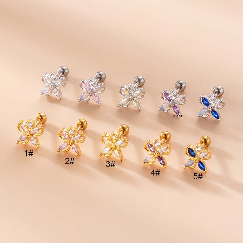 1 Pc Anting Stud Tindik Tulang Rawan Bentuk Bunga Bahan Stainless Steel Dengan Zircon Untuk Wanita