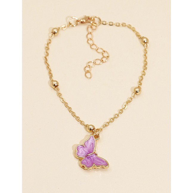 LRC Gelang Tangan Fashion Purple Dripping Butterfly Round Bead Alloy K3406X