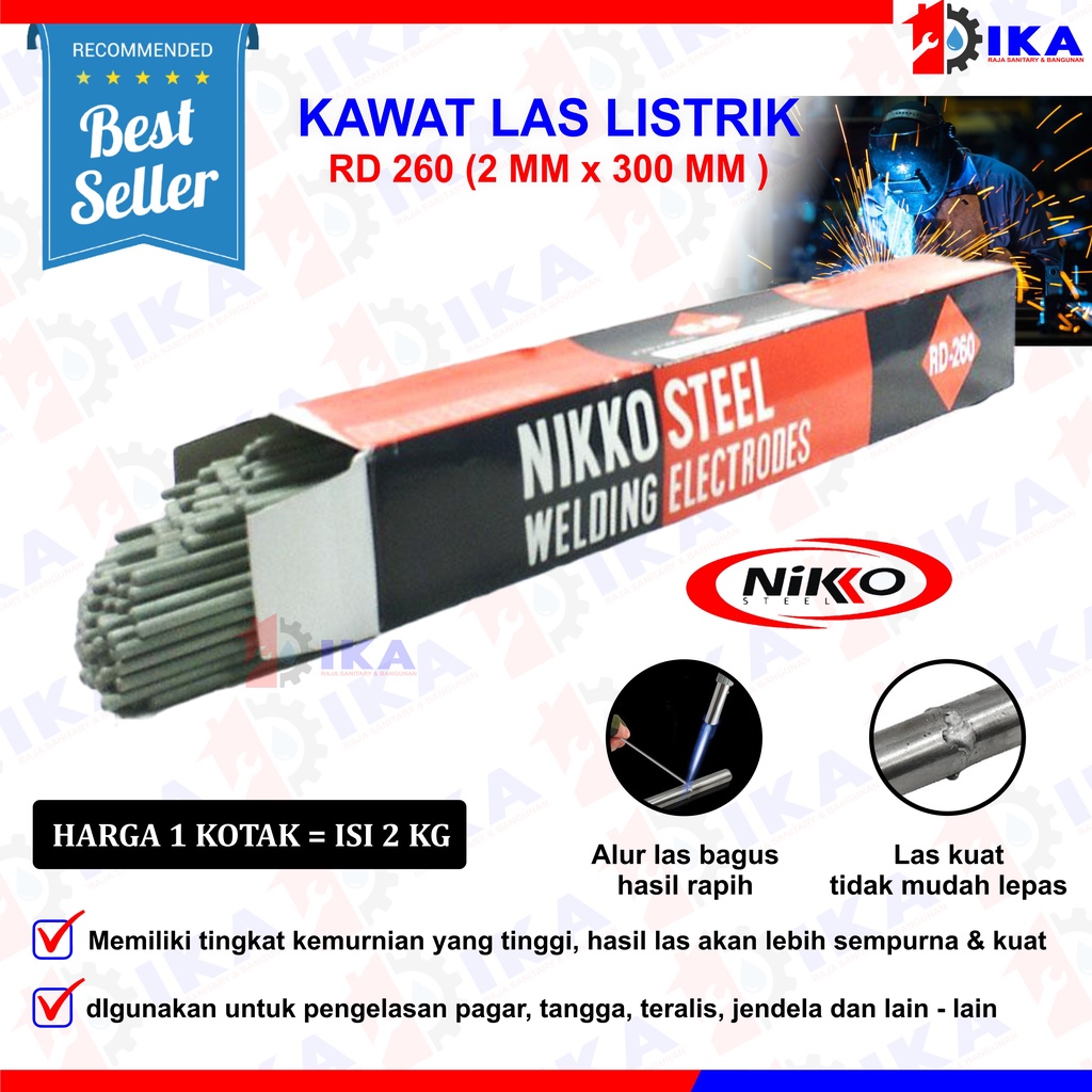 Kawat Las 2 mm Nikko RD 260 / KAWAT LAS Listrik NIKKO RD 260 2mmx300mm isi 2 kg