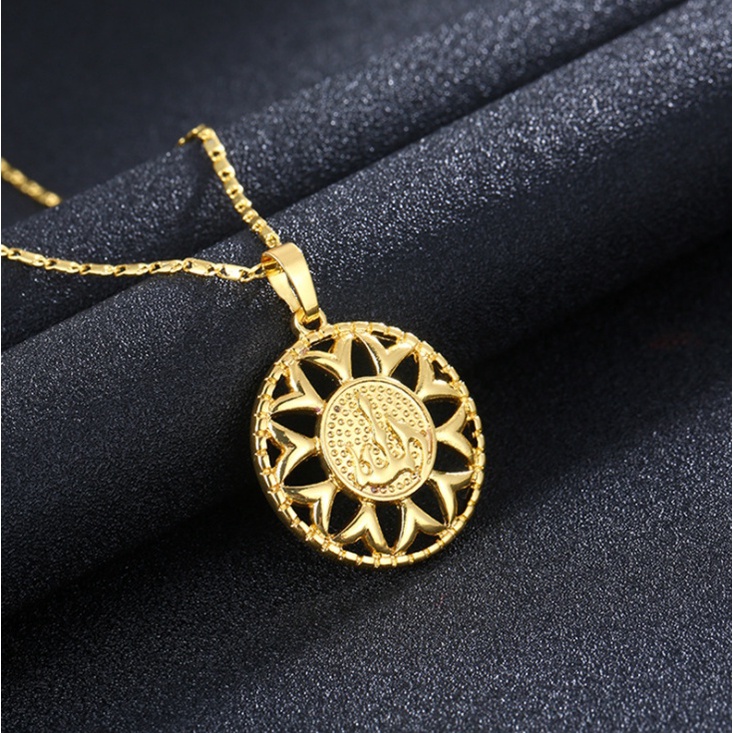 Kalung Liontin Logo Allah Bahan Metal Warna Emas Gaya Klasik