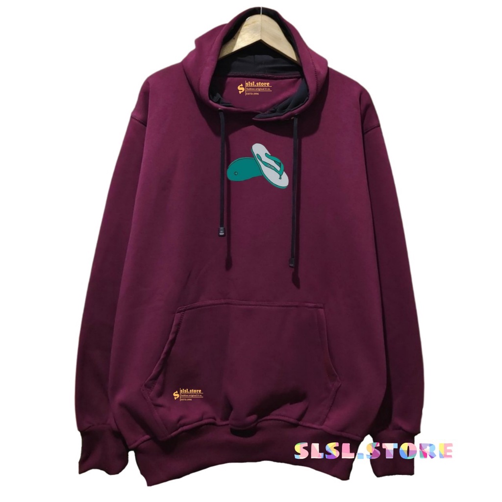 Jaket Hoodie Pria Warna Burgundy Bahan Katun Tebal Tidak Berbulu Ukuran Oversize XXL Gaya Basic Distro Kota Bandung Sablon Printing Kekinian