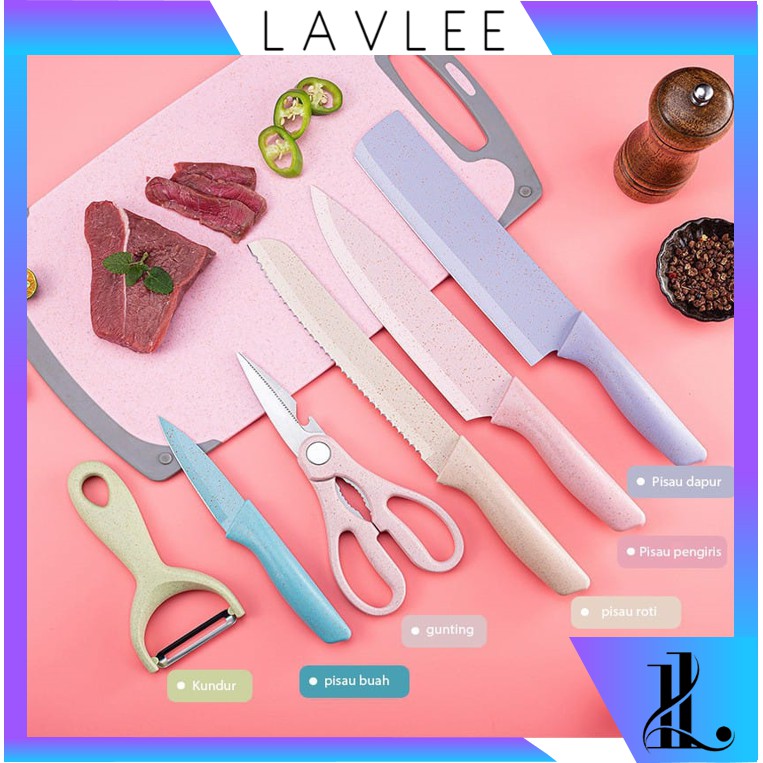 Paling Murah {lav - H854} Set Pisau Dapur 6 In 1 / Kitchen Knife Set Multicolor / Pisau Set Rainbow Pastel Cerami kDV59ZFrBroeZ