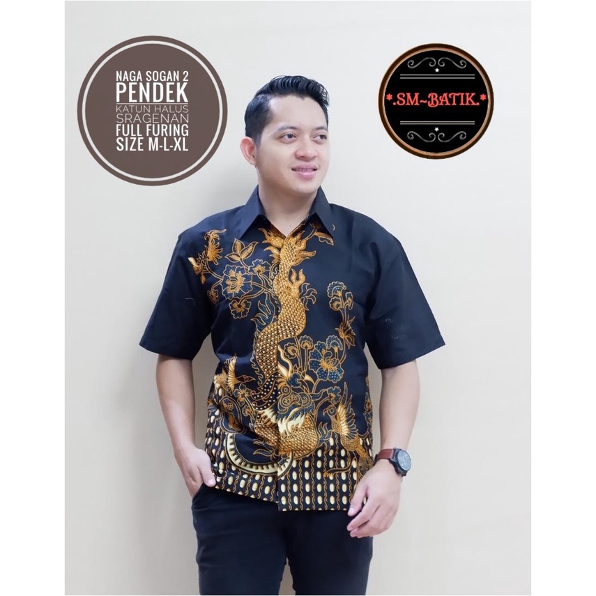 KEMEJA BATIK PRIA LENGAN PENDEK LAPIS FURING ATASAN PREMIUM MODERN NAGA SOGAN SM