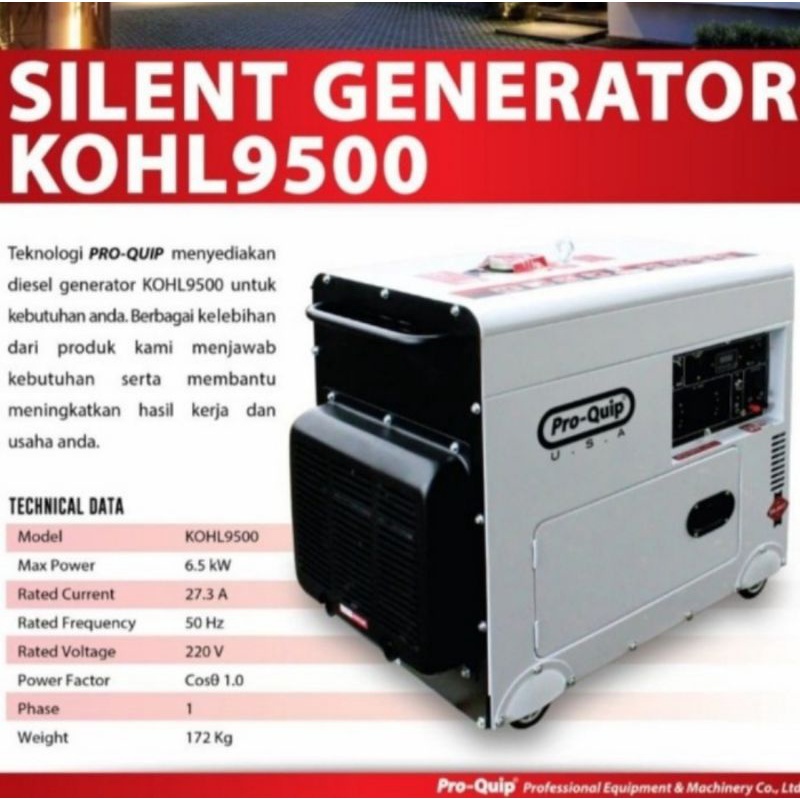 Mesin Genset Silent 6000 Watt Solar KOHL 9500 PROQUIP