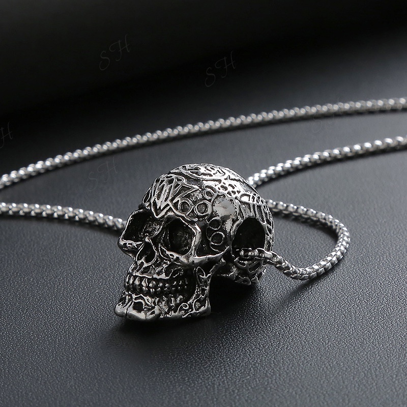 Kalung Kepala Tengkorak Viking / Kalung Tengkorak Pria Bajak Laut / Kalung Rantai + Liontin Kepala T