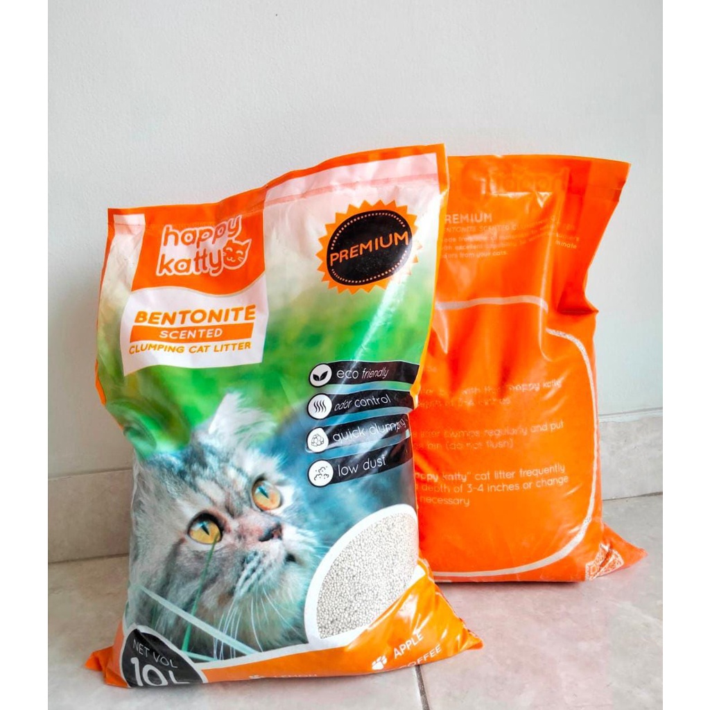 PASIR KUCING GUMPAL WANGI BENTONITE KUALITAS SUPER HAPPY KATTY 10 LITER