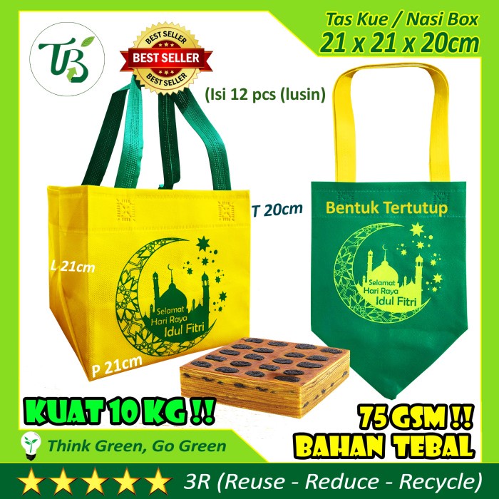 

✨ BISA COD ✨ Tas Kue IDUL FITRI 21x21x20cm Box Cake Spunbond Lebaran non paper bag - Hijau Stabilo