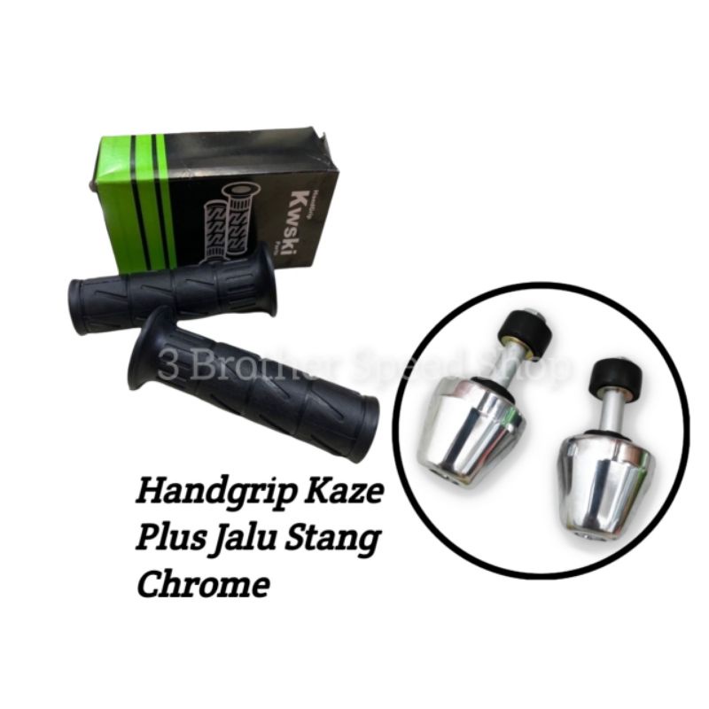 Handgrip Kawasaki Original Kaze Plus Jalu Bandul Stang Stir Chrome Kawasaki