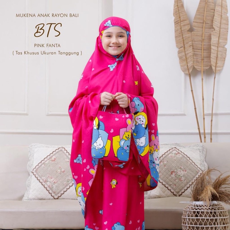 Mukena Anak Karakter Bts || Mukena Bali anak motif || Mukena rayon anak motif Bts (umur 3-11tahun)