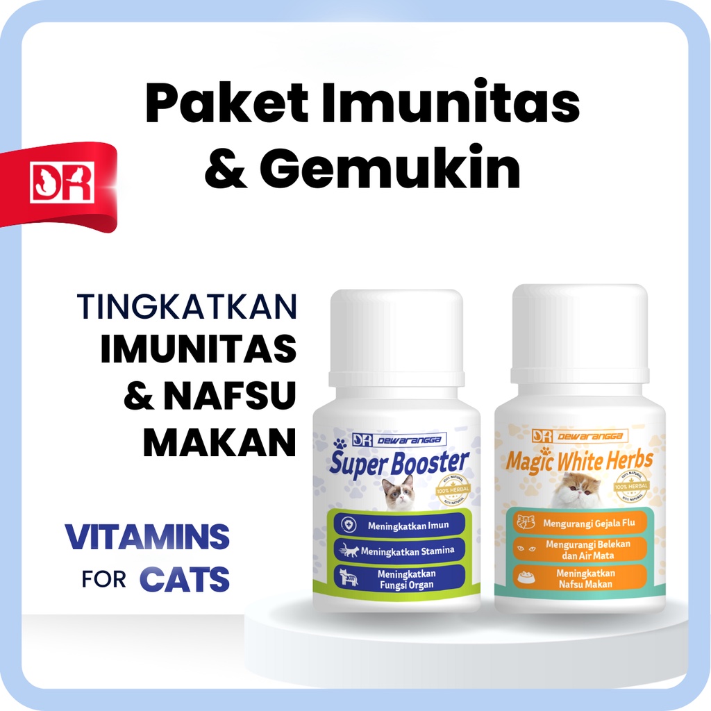 Dewarangga  Vitamin Kucing - Paket IMUNITAS & GEMUKIN - Vitamin Kucing Untuk Daya Tahan Tubuh, Tidak Mudah Sakit, Tambah Nafsu Makan dan Gemukin Badan