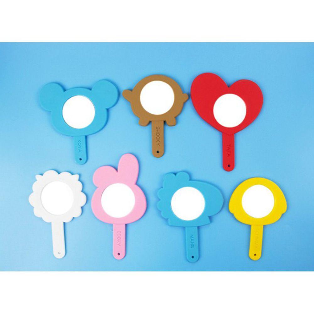 R-flower BT21 Hand Mirror Silica Gel Handle Untuk Anak Perempuan Desain Portable Aksesoris Kosmetik