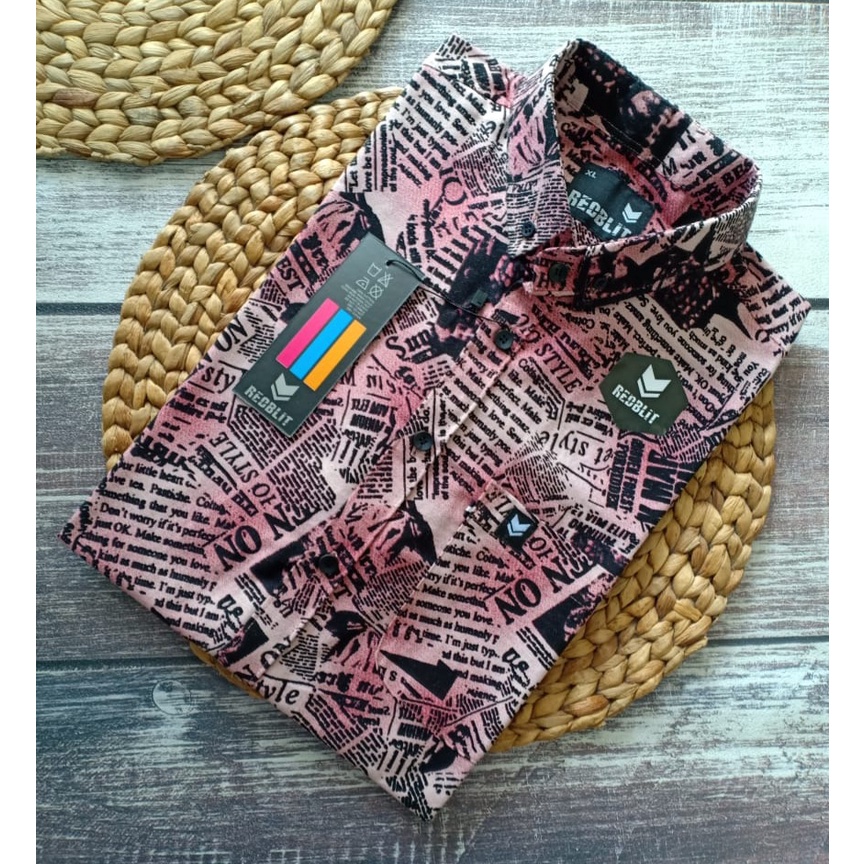 01 Real Pic Kemeja Motif Lengan Pendek merek REDBLIT Bahan Rami/Linen-GAMBAR 7