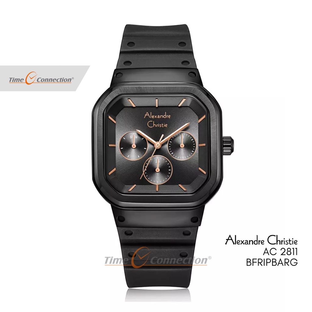 Alexandre Christie AC 2811 BFRIPBARG Hitam Jarum Rosegold Original / Jam Tangan Wanita Analog Karet 