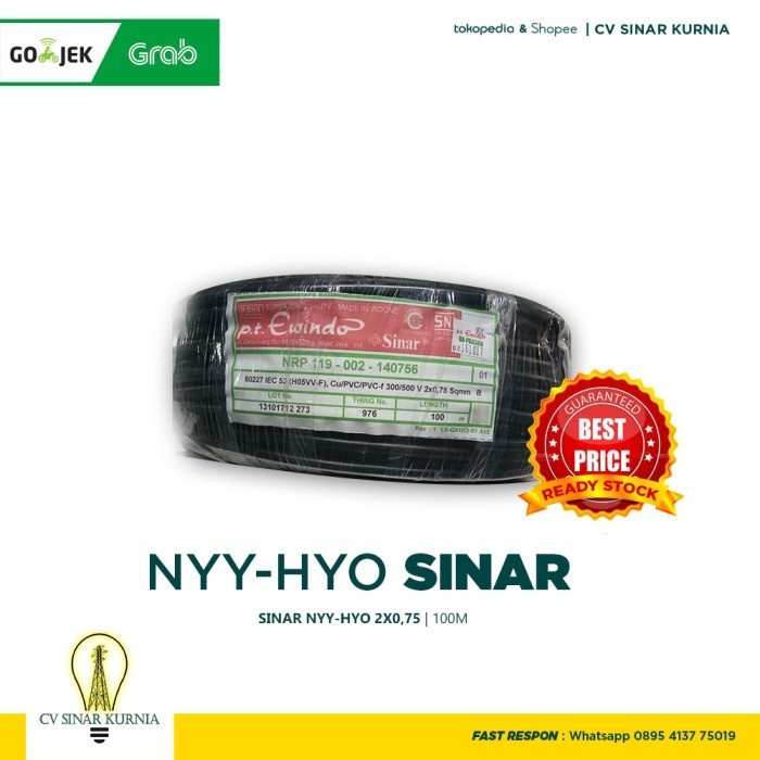 Kabel Listrik NYYHY 2x0,75mm 100M SINAR | SINAR Kabel Serabut | SNI ASLI