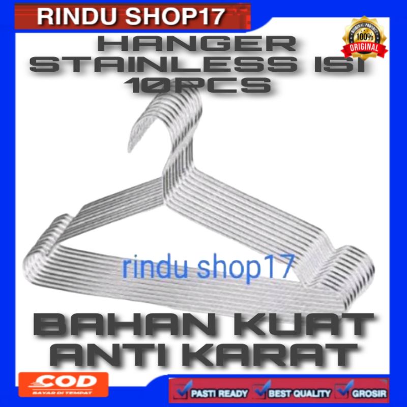 (RS)hanger kawat stainless / gantungan baju isi 10