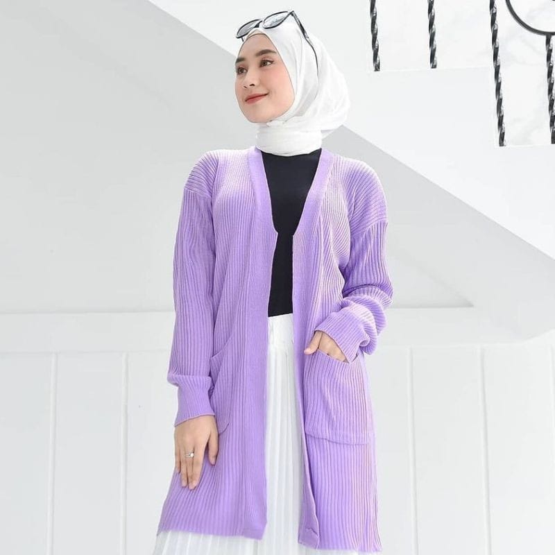 BELLE CARDY OVERSIZE / Cardigan Rajut Wanita / Cardigan Rajut / Long Cardigan /Baju Rajut Outer Knit-Lilac