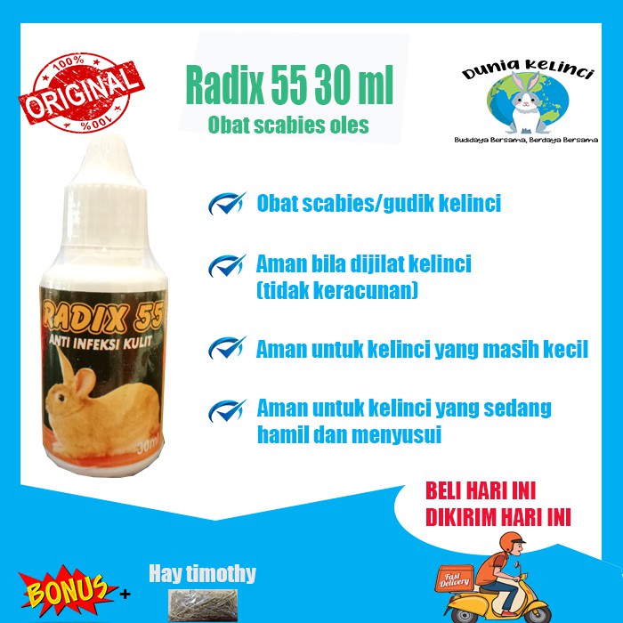 RADIX 55 - OBAT OLES INFEKSI KULIT SCABIES  KELINCI GUDIK GATAL LUKA JAMUR EKSIM KUDIS  DEMODEX