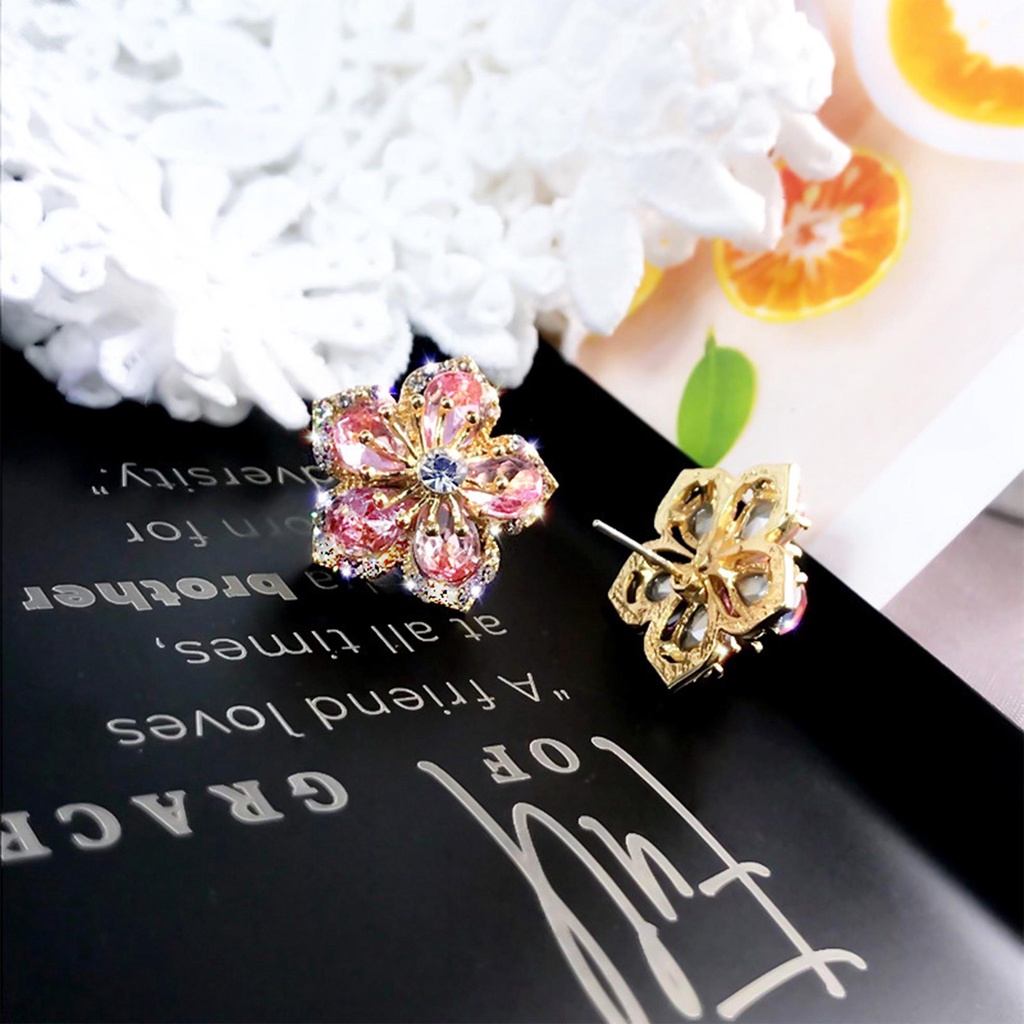 Lily Stud Earrings Anting Fashion Bunga Matahari Ganda Lapisan Ganda Bunga