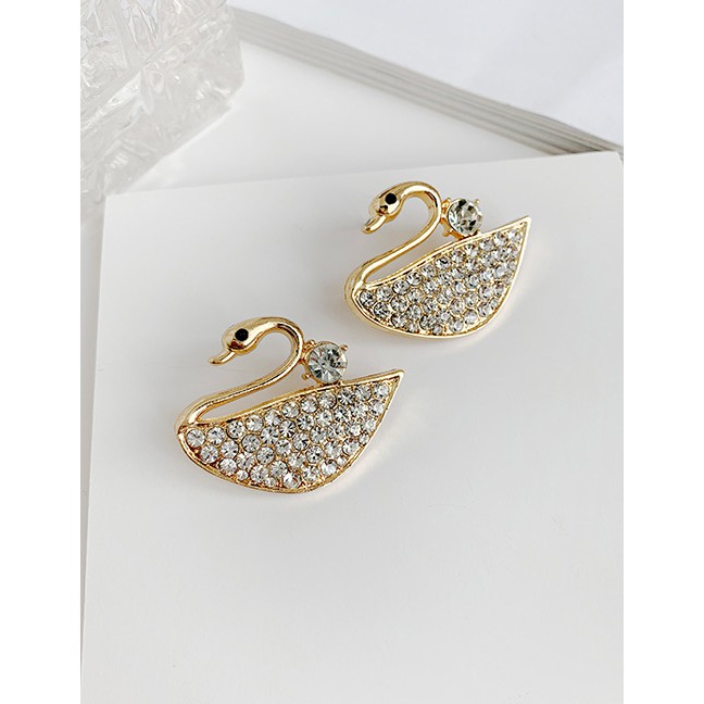 LRC Anting Tusuk Fashion Alloy Diamond Swan Earrings F82349