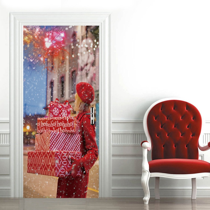 Zzz 2pcs / set Stiker Dinding / Pintu / Kulkas Anti Air Motif Wanita Tema Natal Untuk Dekorasi Rumah