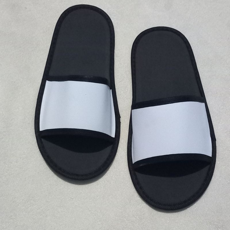 COSTUM SABLON SANDAL LANTAI /HOTEL # SLIPPERS SEPOND 4 ML MIN ORDER 100 PASANG-Hitam putih