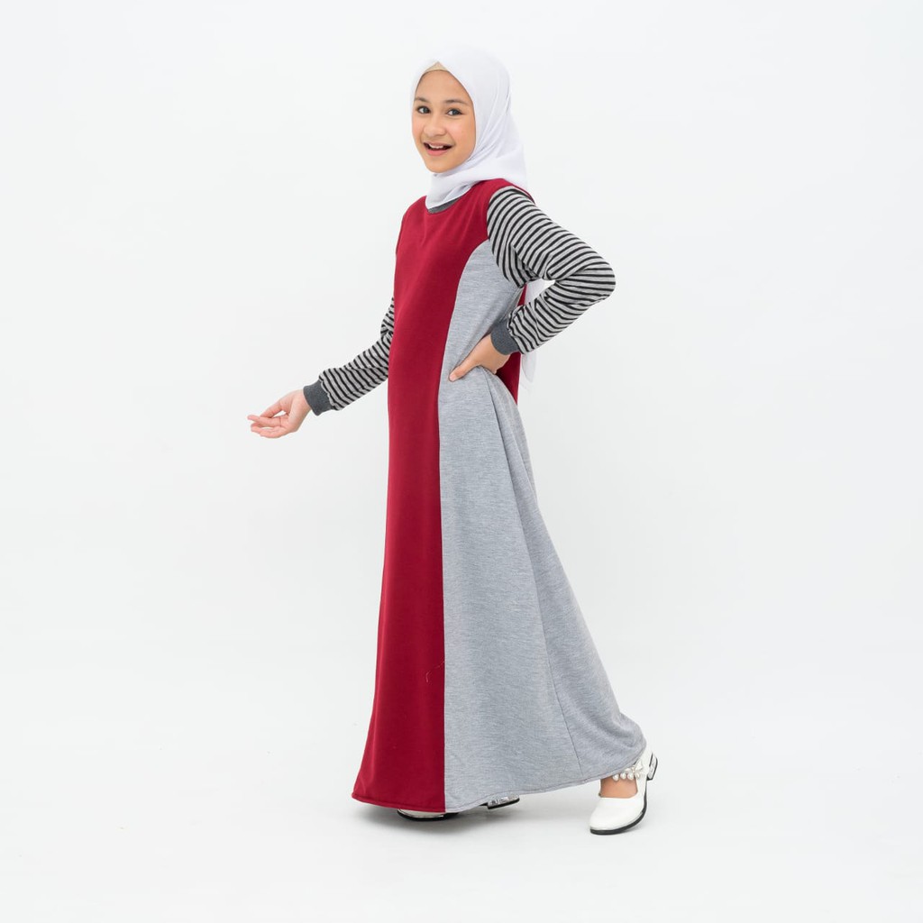 Applekidz Gamis Anak Perempuan Tanggung Eva Line Cut Maroon-1