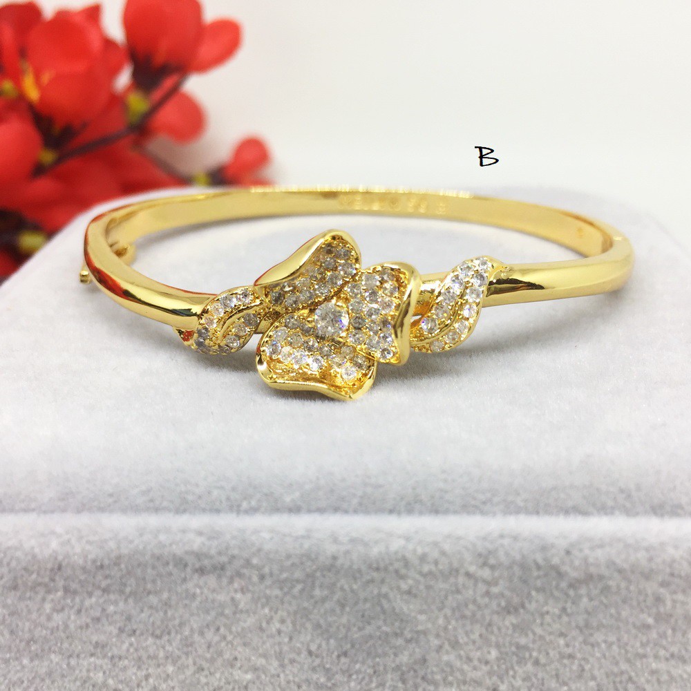 Gelang Meili Melyn Bangle Mutiara Mata Zircon Bunga Lapis Emas Asli - BB326