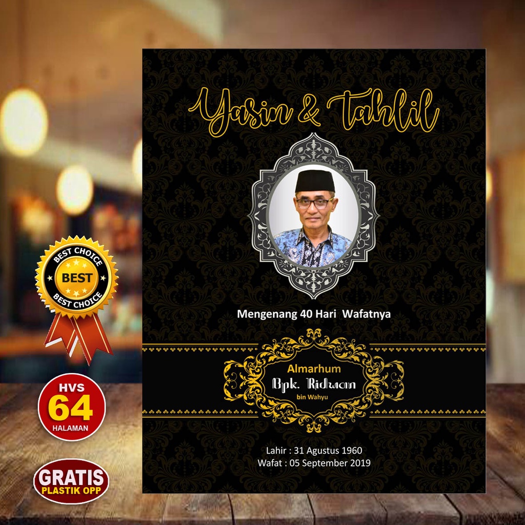 

BUKU YASIN dan tahlil 64 Hal (Arab tanpa terjemah) Desain Elegant Bisa Custom Nama dan foto Uk 12 x 15 cm