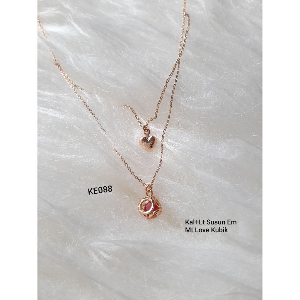 Kalung Susun dan Liontin Emas Xuping Mt Love Kubik KE088
