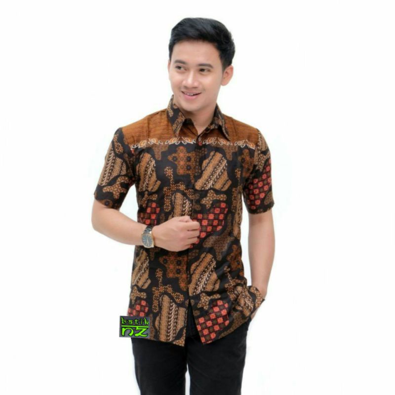 Batik Couple Maura Modern Sania Ruffle Sarimbit Batik Couple Keluarga Ayah Ibu & Anaknya - motif pulau-Kemeja pendek