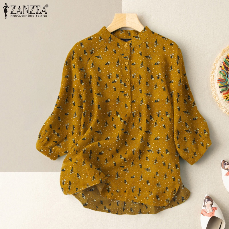 ZANZEA Women Cotton Loose Casual Floral Printed Baggy Blouse