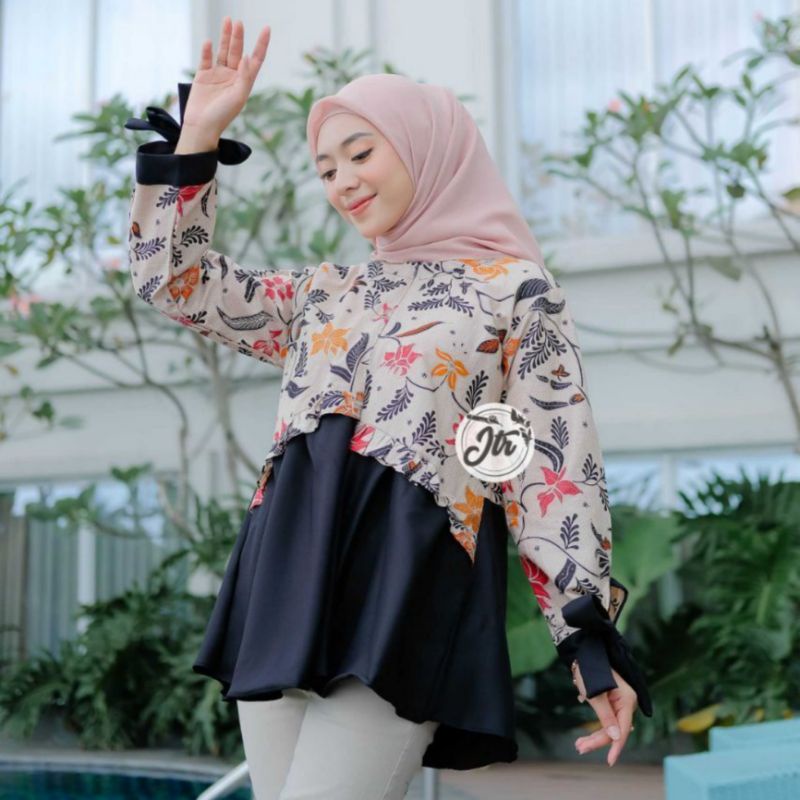 tey-17 Batik wanita ASJ SA HRB026 Kenongo Kemeja Tosca Pendek