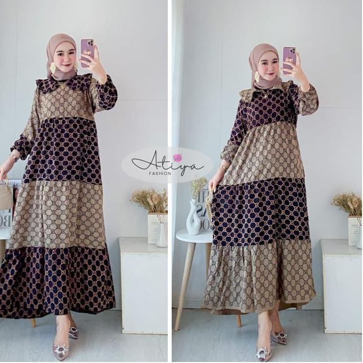Telah Hadir.. ATIYA MIDI DRESS // DRESS MIDI // GAMIS MIDI KOMBINASI Motif GUCCI