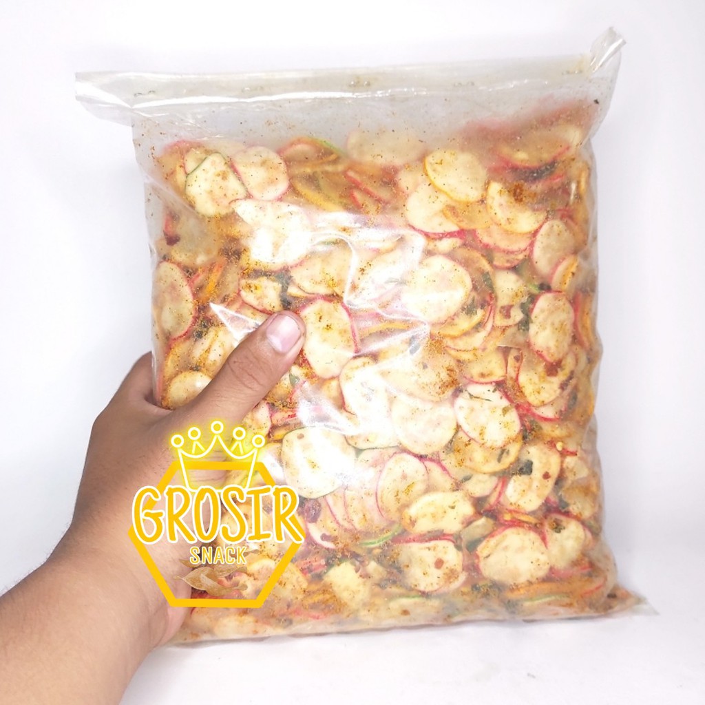 Keripik Bawang Seblak Kering Warna 500gr+ Extra Daun Jeruk