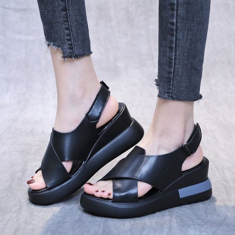 NF060 - Sandal Wedges Tali Perekat Fashion Wanita Import