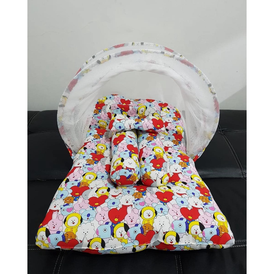 Kasur Bayi Kelambu Baby Bess - Kasur Kelambu Bayi Lipat 1 Set Lengkap Dengan Bantal Dan Guling - Kasur Bayi Motif Karakter Ukuran 85x60 Cm