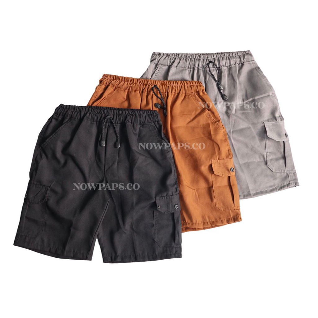 short cargo pants twill polos black.caramel.darkgrey/celana pendek pria cargo simple pinggang karet twill.shortpants.boardpants.chinopants