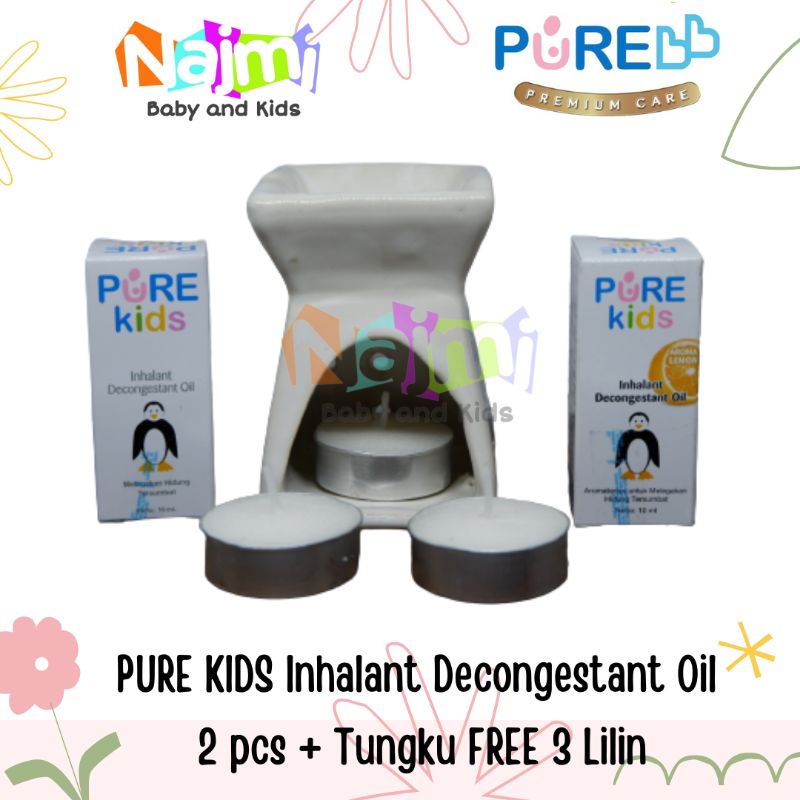 Paket 2pcs+ tungku Pure kids inhalant decongestant oil original dan wangi lemon geranium