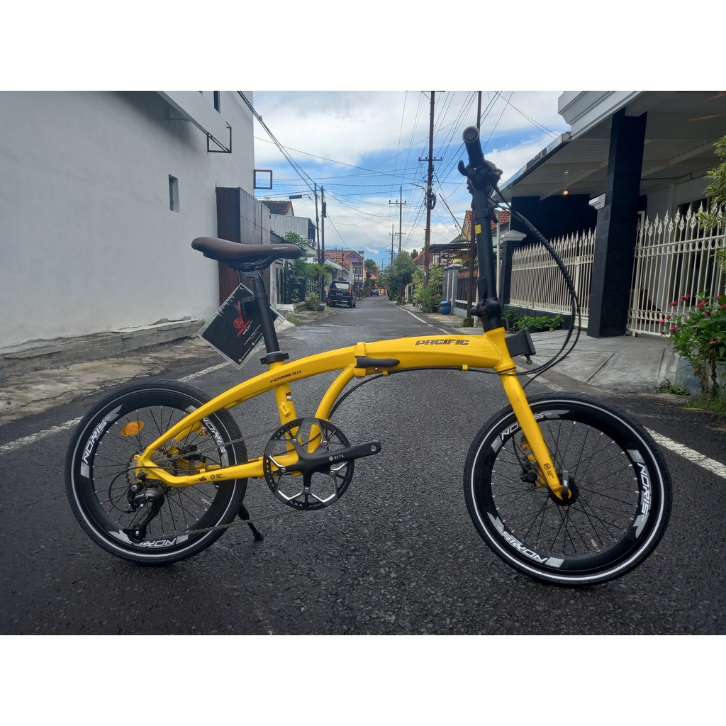 Fullbike Sepeda Lipat Seli PACIFIC NORIS 3.0 Yellow Kuning 9 Speed Groupset Shimano Altus Ban 20 inch Baru
