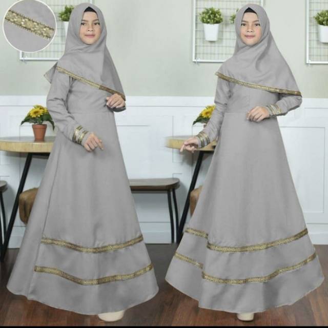 Gamis Syari Lisa Kid / set muslim gamis+hijab anak cewek Umur 9 10 11 12 Tahun / baju set anak
