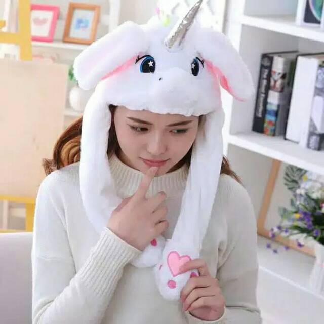 topi unicorn kuping gerak hat bunny LED MUSIC