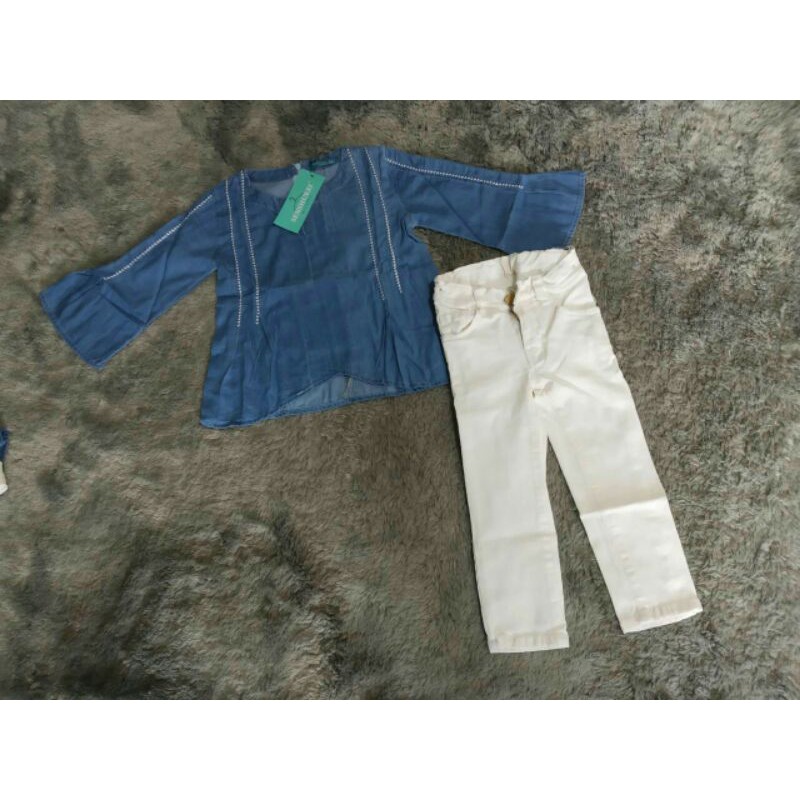 Setelan denim Sens-15 H fashion anak perempuan setelan