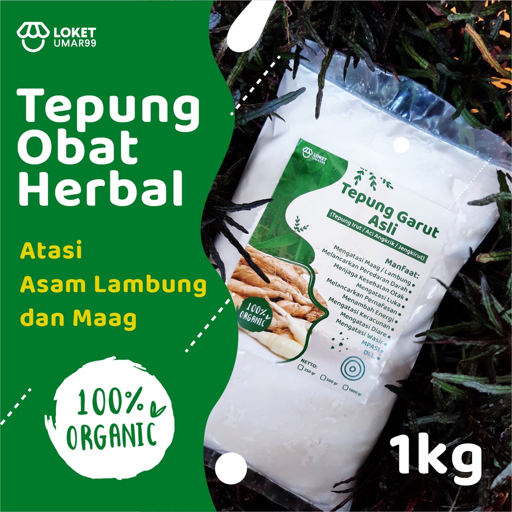 

TEPUNG HERBAL ORGANIK TEPUNG GARUT TEPUNG IRUT ACI ANGKRIK JENGKIRUT PATI GARUT ARROWROOT PATI OBAT HERBAL ASAM LAMBUNG DAN MAAG 1KG