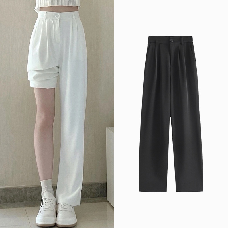 Celana Kulot Putih Wanita High Waist Celana Panjang Loose Korean Style Boyfriend Pants