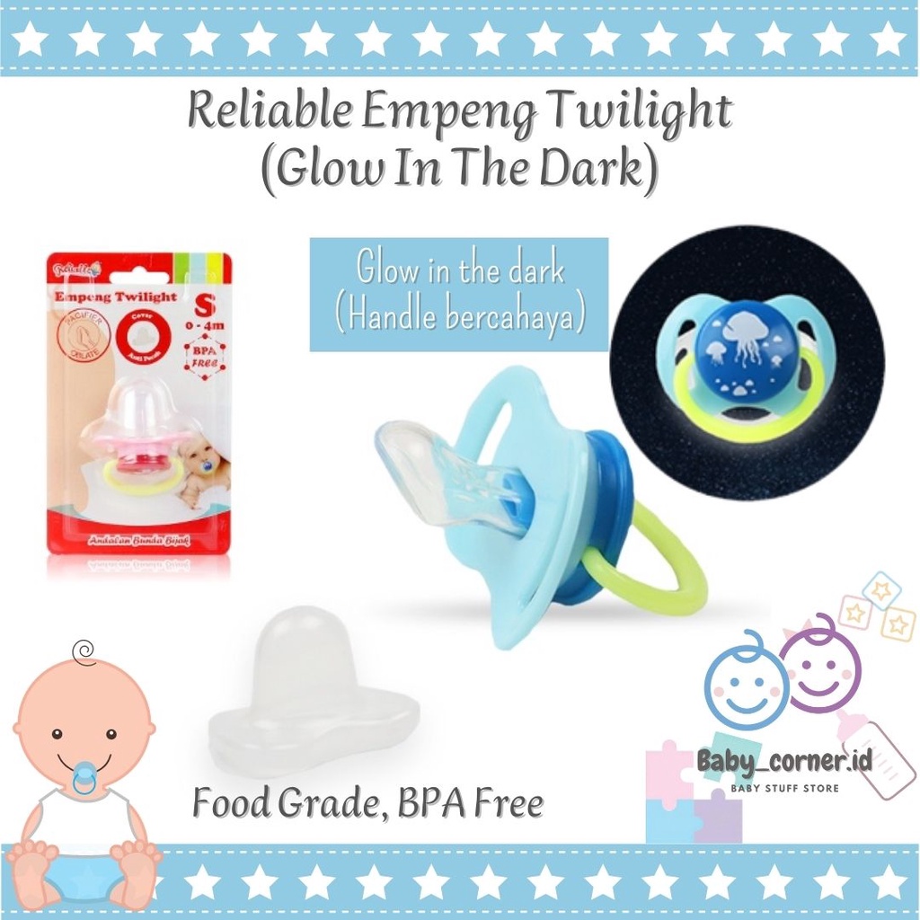 Empeng Bayi Newborn Dot Silicone Pacifer Twilight + Tutup Empeng Steril Glow In The Dark | Reliable