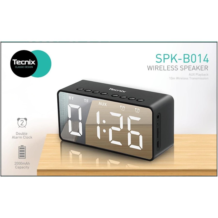 TECNIX SPK-B014 BLUETOOTH SPEAKER TIMER DOUBLE ALARM CLOCK LED DISPLAY GARANSI RESMI