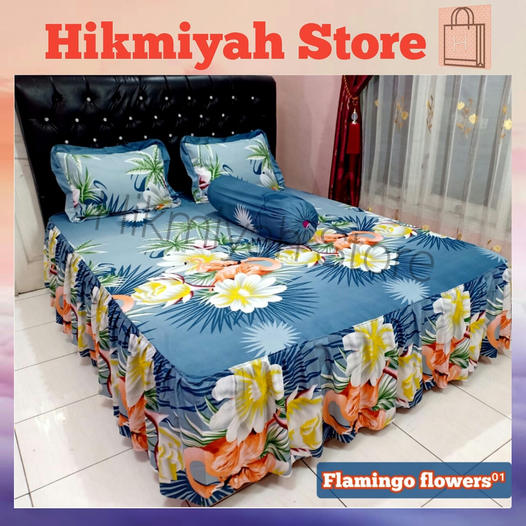 Seprei Springbed Flamingo Flowers Sprei Kasur Seprai Renda Sprai Rumbai Sprey Home Made Spray