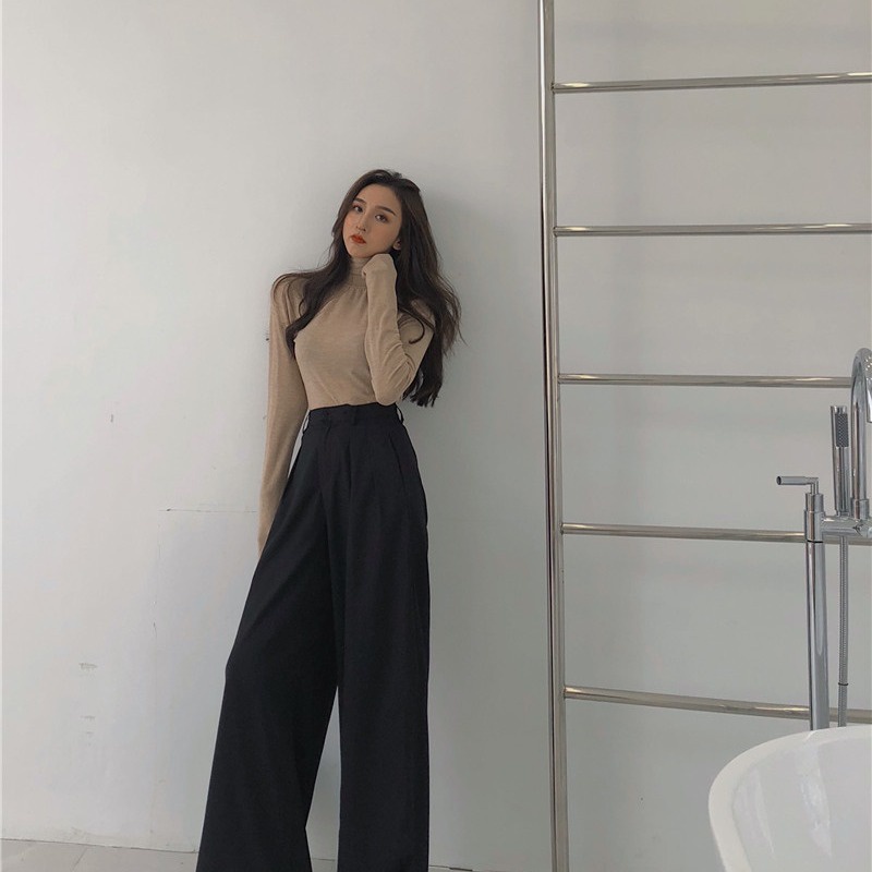 Suhao Longgar Setelan Celana Menggantungkan Celana Musim Panas Lurus Baru Kasual Celana Niche Wanita Pinggang Tinggi Versi Korea Mengepel Celana Retro