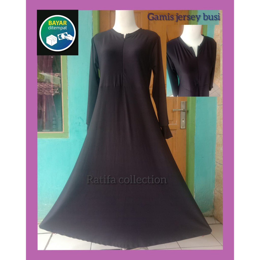 Gamis Jersey Polos Dewasa All Size M,L, XL|Busui Resleting Depan/Baju Muslim || By Ratifa Collection