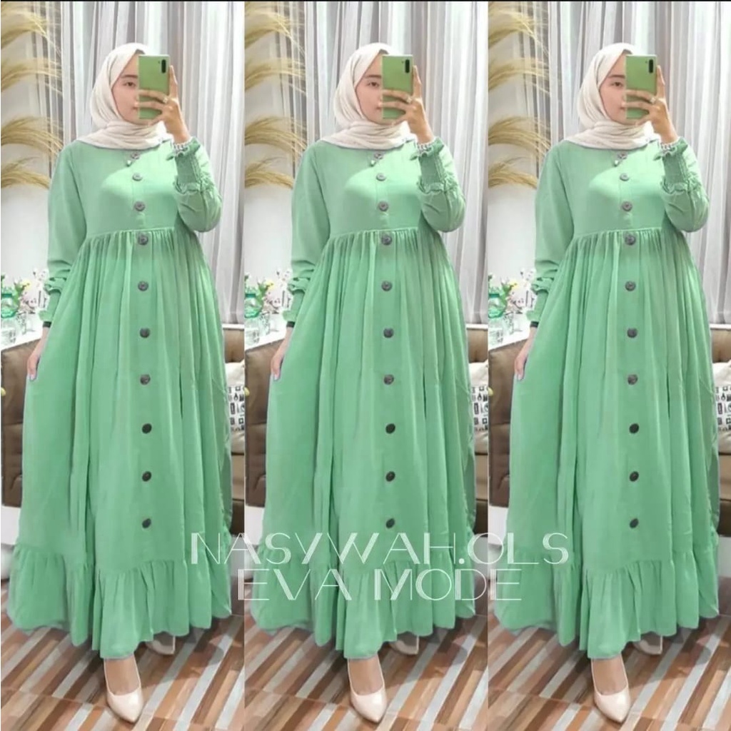 amora maxi gamis ceruty bebydoll / gamis ceruty kancing terbaru dan kekinian/ gamis syarii ceruty bebydoll